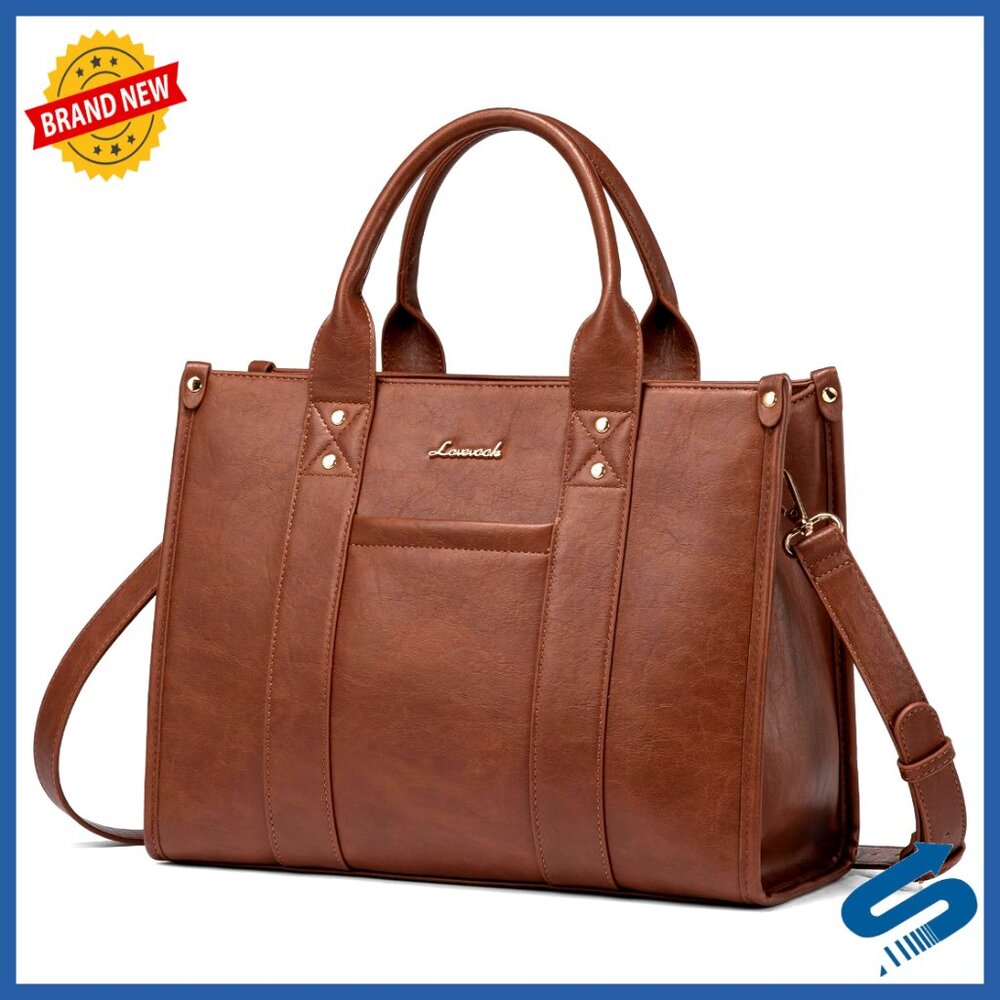 Vegan Leather Tote Bag with Shoulder Strap, Fits 13" Laptop